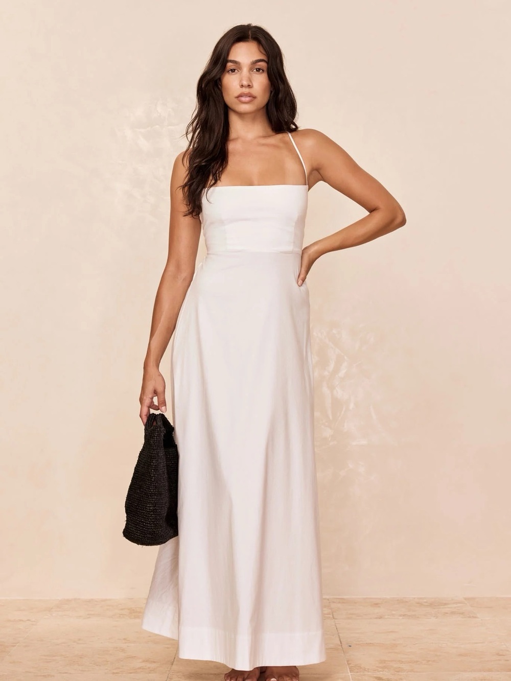 Monday Swimwear White Square-Neck Spaghetti-Strap Maxi Dress